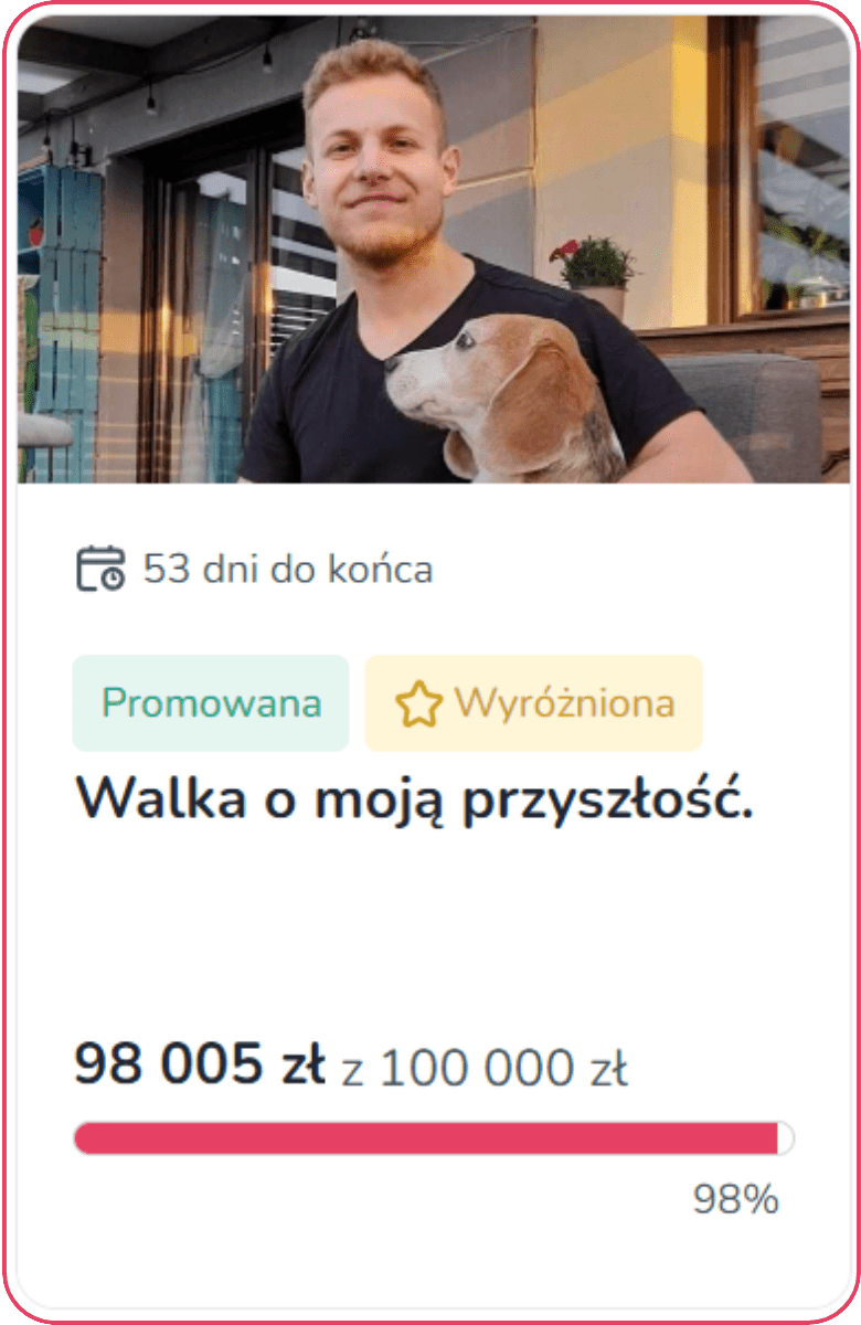 Zrzut ekranu przedstawiający zrzutkę promowaną i wyróżnioną.