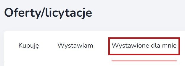 Okno "moje oferty/licytacje" podzielone jest na 3 zakładki: kupuję, wystawiam i wystawione dla mnie