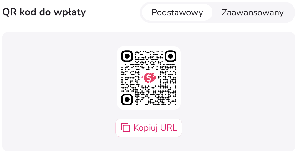 Widget z kodem QR umożliwiającym przejście do wpłaty na zrzutkę