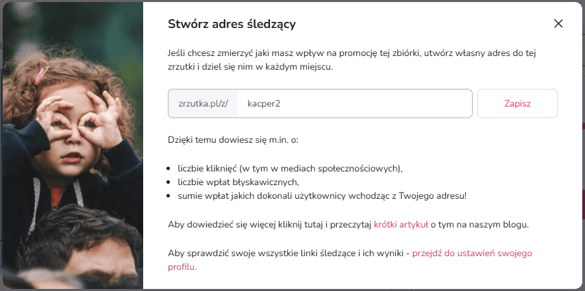 Widok mobilnego okna z polem do wpisania linku oraz przyciskiem potwierdzenia dodania adresu URL