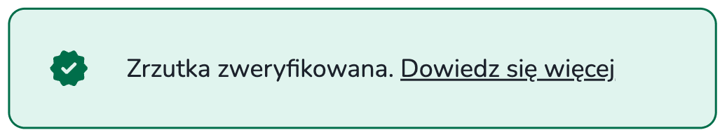 Ikona wiarygodności informująca, że opis zrzutki został zweryfikowany przez zespół Zrzutka.pl.