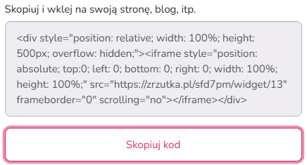 Widok opcji skopiowania kodu widgetu do wklejenia na stronie