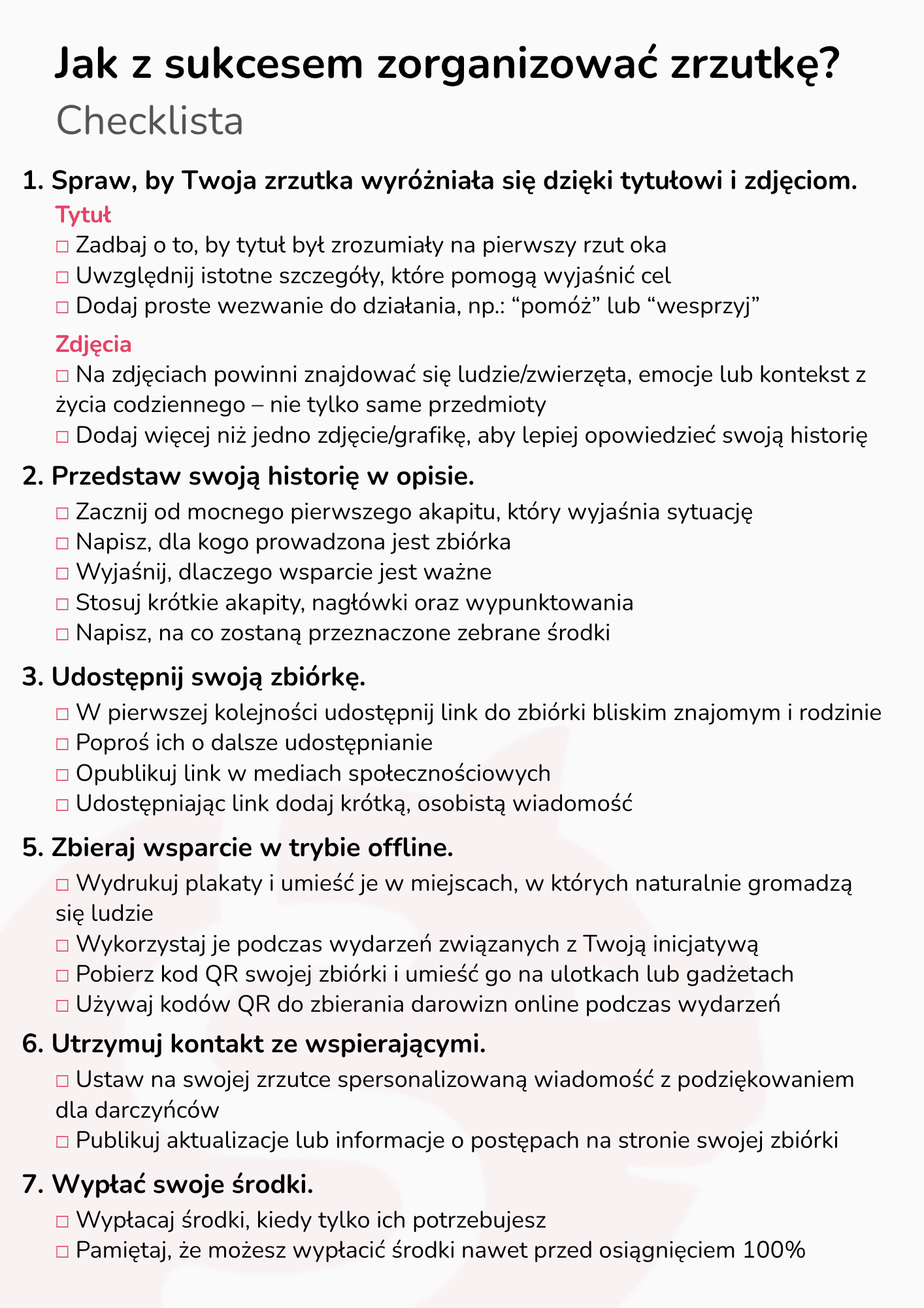 Checklista organizatora – otwórz PDF do pobrania lub wydruku