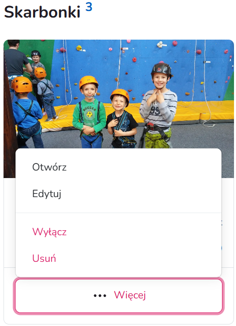 Widok opcji wyłączenia lub usunięcia skarbonki