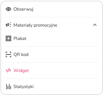 Widok wyboru widgetu z materiałów promocyjnych