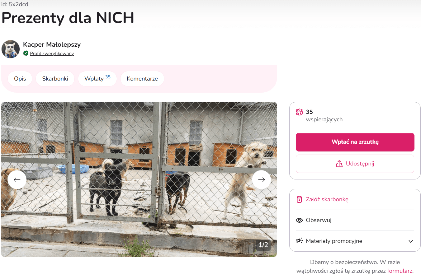 Widok przycisku do założenia skarbonki