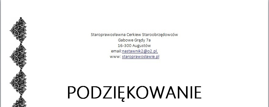 Podziękowanie wraz z modlitwą dziękczynną w świątyni