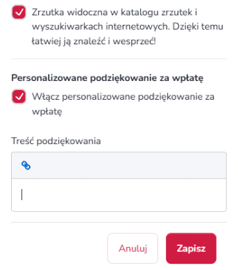Widok mobilnego formularza wpłaty na Zrzutka.pl z polem do wpisania kwoty wsparcia, wyborem metody płatności oraz przyciskiem potwierdzenia wpłaty