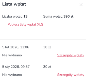 Widok mobilnej listy wpłat na zrzutkę w Zrzutka.pl z pozycjami darczyńców, kwotami wpłat oraz datami transakcji