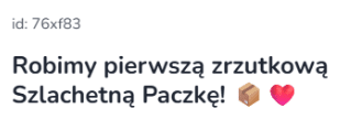 Widok mobilnej sekcji z tytułem zrzutki oraz widocznym identyfikatorem (ID) zrzutki w panelu Zrzutka.pl
